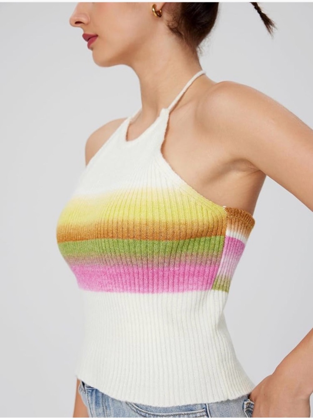 CIDER Miami Sunset Vacation Colorful Knit Halter Crop Cami Top Summer Festival